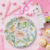 Aquarellfarbene Rose Blumengarten Hochzeit Party Pappteller (Party)