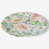 Aquarellfarbene Rose Blumengarten Hochzeit Party Pappteller (Schrägansicht)