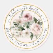 Aquarellfarbene Rose Blumengold Rosa Tee Brautpart Runder Aufkleber (Vorderseite)