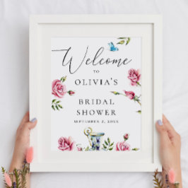 Aquarellfarbene Rose Blumenkohl Brautparty Poster