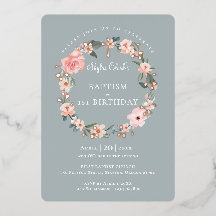 Aquarellfarbene Rose Blumenreath Taufe 1. Geburtst