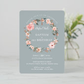 Aquarellfarbene Rose Blumenreath Taufe 1. Geburtst Folieneinladung (Stehend vorne)