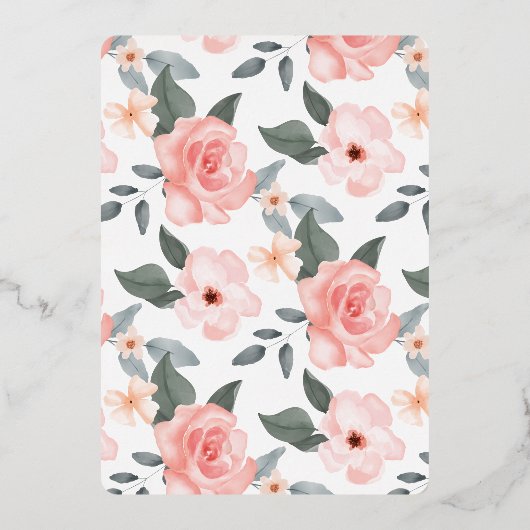 Aquarellfarbene Rose Blumenreath Taufe 1. Geburtst Folieneinladung (Rückseite)