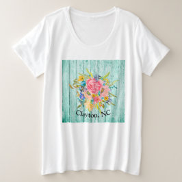 Aquarellfarbene Rose Blütenspray Ihre Stadt person Große Größe T-Shirt