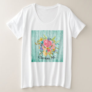 Aquarellfarbene Rose Blütenspray Ihre Stadt person Große Größe T-Shirt