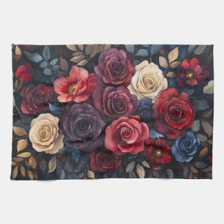 Aquarellfarbene Rose Bouquet Blätter farbenfroh Geschirrtuch