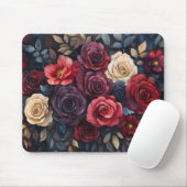 Aquarellfarbene Rose Bouquet Blätter farbenfroh Mousepad (Mit Mouse)