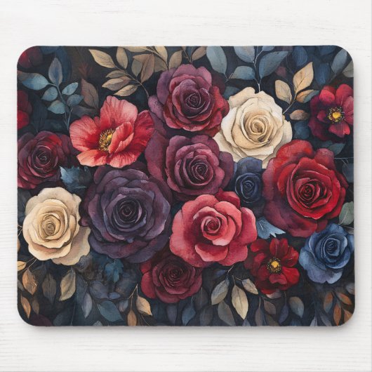 Aquarellfarbene Rose Bouquet Blätter farbenfroh Mousepad (Vorne)