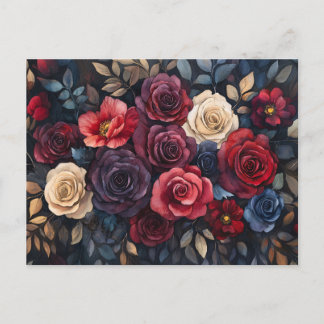 Aquarellfarbene Rose Bouquet Blätter farbenfroh Postkarte