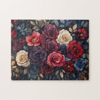 Aquarellfarbene Rose Bouquet Blätter farbenfroh Puzzle