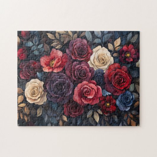 Aquarellfarbene Rose Bouquet Blätter farbenfroh Puzzle (Horizontal)
