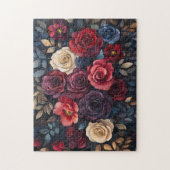 Aquarellfarbene Rose Bouquet Blätter farbenfroh Puzzle (Vertikal)