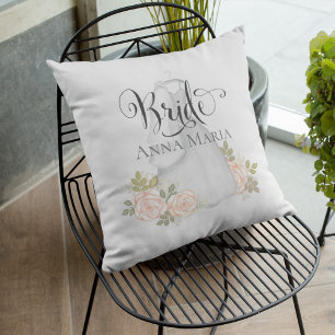 Aquarellfarbene Rose Braut Hochzeitskleid Blütenbl Kissen