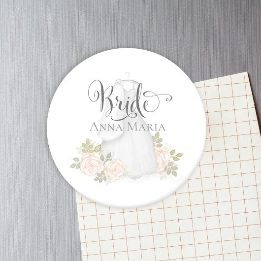 Aquarellfarbene Rose Braut Hochzeitskleid Blütenbl Magnet