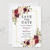 Aquarellfarbene Rose Burgund-Gold-Rahmen Save the Save The Date (Vorderseite)