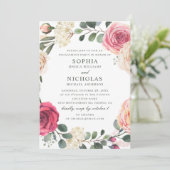 Aquarellfarbene Rose. Elegante Blumenfreunde Einladung (Stehend Vorderseite)