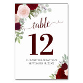 Aquarellfarbene Rose Elegante Burgundy Rote Hochze Tischnummer (Vorderseite)