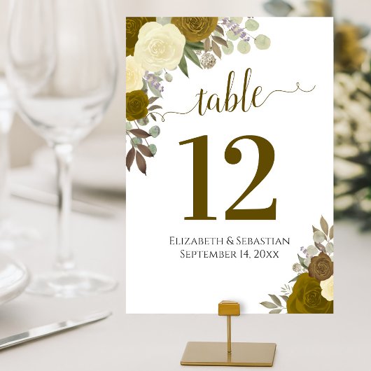 Aquarellfarbene Rose Elegante Hochzeit in Gelb und Tischnummer