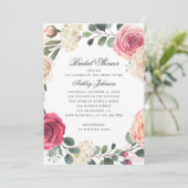 Aquarellfarbene Rose. Elegantes Brautparty mit Blu Einladung (Stehend Vorderseite)