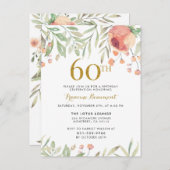 Aquarellfarbene Rose & Elegantes Script 60. Geburt Einladungspostkarte (Vorne/Hinten)
