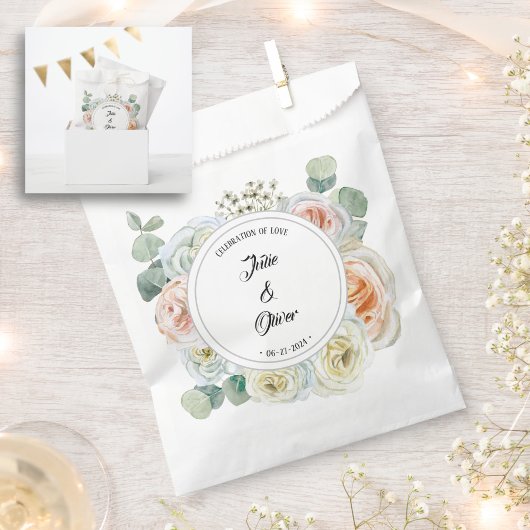 Aquarellfarbene Rose Feiern der Liebe mit Namen Geschenktütchen