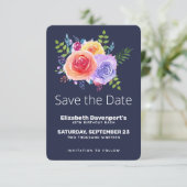 Aquarellfarbene Rose Floral Bouquet Save the Date (Stehend Vorderseite)