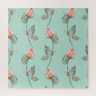 Aquarellfarbene Rose: Frühlingsblumen nahtlos Puzzle