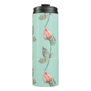 Aquarellfarbene Rose: Frühlingsblumen nahtlos Thermosbecher