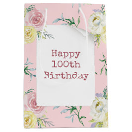 Aquarellfarbene Rose für den 100. Geburtstag Mittlere Geschenktüte