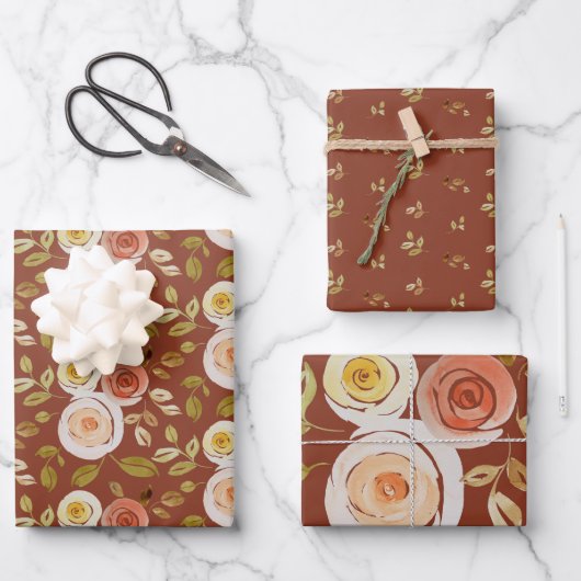Aquarellfarbene Rose Geschenkpapier Set (Vorderseite)