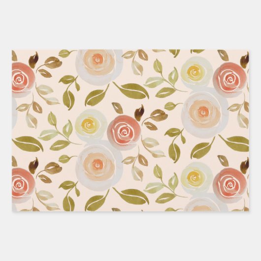 Aquarellfarbene Rose Geschenkpapier Set (Vorderseite 3)