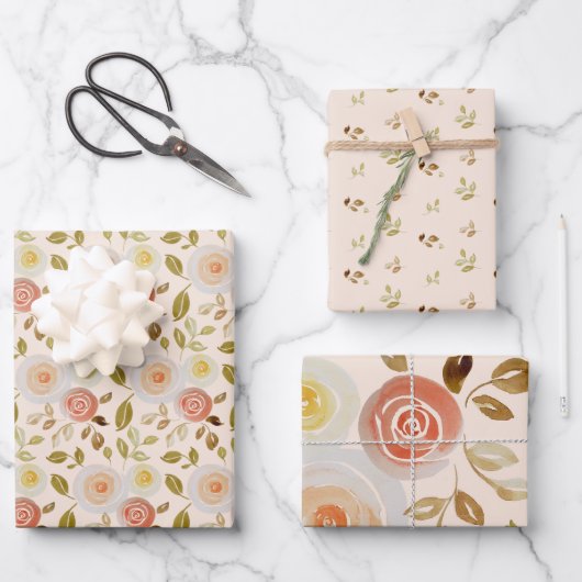 Aquarellfarbene Rose Geschenkpapier Set (Vorderseite)