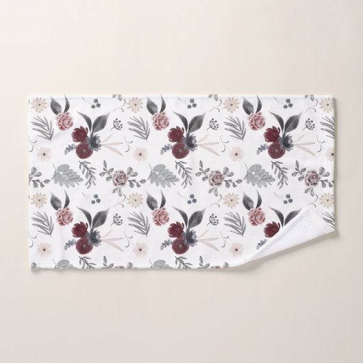 Aquarellfarbene Rose Grau Blätter Badhandtuch Set (Handtuch)