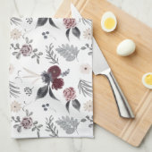 Aquarellfarbene Rose Grau Blätter Geschirrtuch (Viertel Falte)