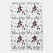 Aquarellfarbene Rose Grau Blätter Geschirrtuch (Vertikal)