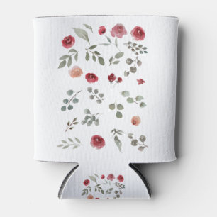 Aquarellfarbene Rose Grüne Blätter Blätter Dosenkühler