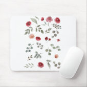 Aquarellfarbene Rose Grüne Blätter Blätter Mousepad (Mit Mouse)