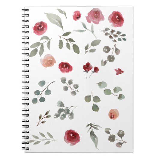 Aquarellfarbene Rose Grüne Blätter Blätter Notizblock (Vorderseite)