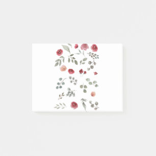 Aquarellfarbene Rose Grüne Blätter Blätter Post-it Klebezettel