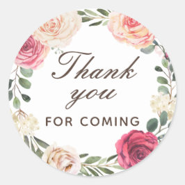Aquarellfarbene Rose. Herzlichen Dank für das Komm Runder Aufkleber