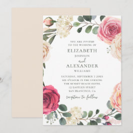 Aquarellfarbene Rose. Hochzeitsfeier mit Blumen Einladung