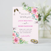 Aquarellfarbene Rose Hochzeitsfeiern mit Rings (Stehend Vorderseite)