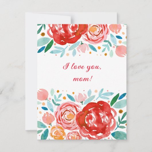 Aquarellfarbene Rose Ich Liebe dir Mutter Day Card Karte (Vorderseite)