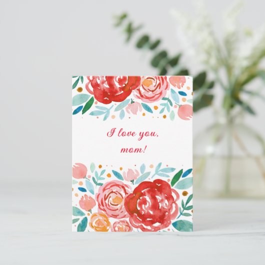 Aquarellfarbene Rose Ich Liebe dir Mutter Day Card Karte (Stehend Vorderseite)