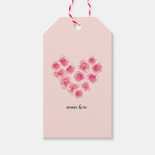 Aquarellfarbene Rose in Herzform Rosa Pfirsichblüt Geschenkanhänger (Vorderseite)