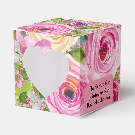 Aquarellfarbene Rose in rosa Glitzer Personalisier Geschenkschachtel (Vorderseite)