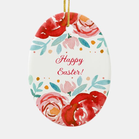 Aquarellfarbene Rose Osterfeier Keramik Ornament (Hinten)