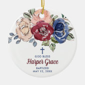 Aquarellfarbene Rose Personalisierte Taufe für Mäd Keramik Ornament (Vorne)