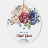 Aquarellfarbene Rose Personalisierte Taufe für Mäd Keramik Ornament (Links)