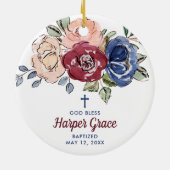 Aquarellfarbene Rose Personalisierte Taufe für Mäd Keramik Ornament (Hinten)